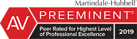 Martindale-Hubbell | AV Preeminent | Peer Rated for Highest Level of Professional Excellence | 2019